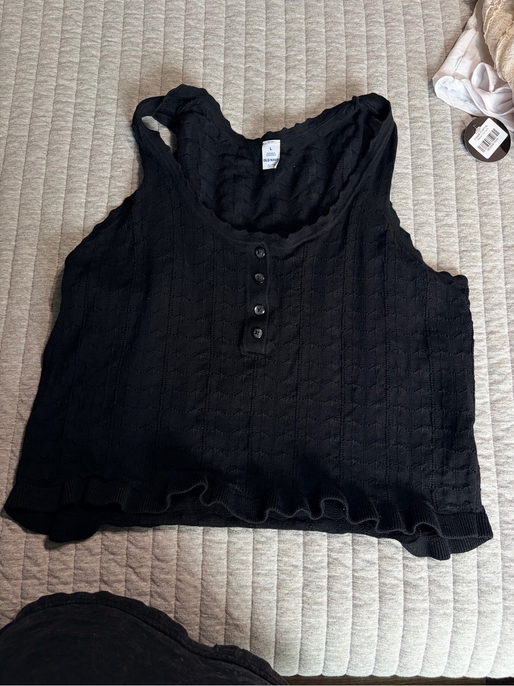 Old Navy Black Knit Button-Front Ruffle Hem Tank Top